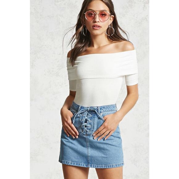 Forever 21 Blue Lace Up Denim Jean Skirt Size 26 NWT - Picture 1 of 10